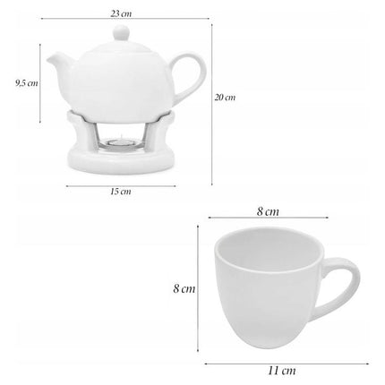 Bella Fiore Porseleinen Theepot met Warmer – 1L Theeset met 2 Witte Mokken – Luxe Geschenkdoos voor Theeliefhebbers