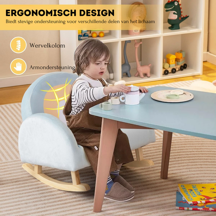 Trendmix Kinderschommelstoel Blauw – Fluweel – Ergonomisch – Schommelstoel Kind 3-5 Jaar – Regenboogdesign – 50 × 46 × 45 cm