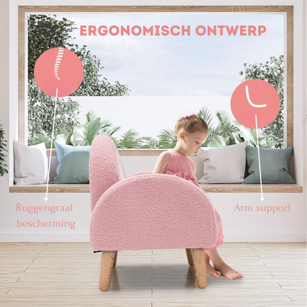 Trendmix Kinderfauteuil Teddy Roze – Regenboogdesign – Fauteuil Kind 3-5 Jaar – Ergonomisch & Zacht – 51 × 42 × 51 cm
