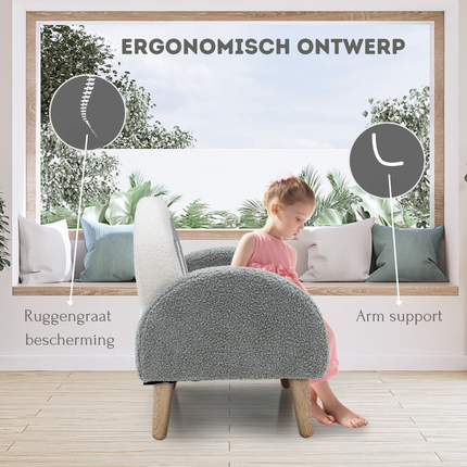 Trendmix Kinderfauteuil Teddy Grijs – Regenboogdesign – Fauteuil Kind 3-5 Jaar – Lounge Stoel met Ergonomisch Ontwerp – 51 × 42 × 51 cm