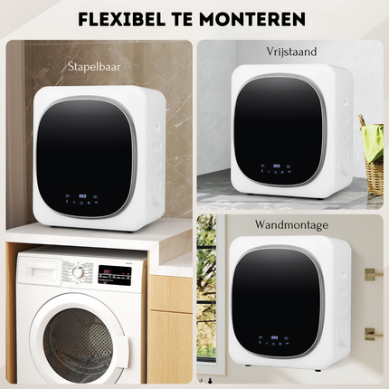 Trendmix Compacte Elektrische Wasdroger 2,5 kg - Draagbare Wasdroger 800 W met Roestvrijstalen Trommel - LED-Touchscreen Slim Drogen - Compacte Wasdroger - Wit