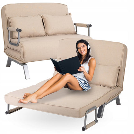 Mebel Elite Bart 2 Luxe 3-in-1 Uitklapbare Grote Slaapstoel Beige - Inklapbare Slaapbank Met 5 Standen Verstelbare Rugleuning - Belastbaar Tot 250 kg - Moderne Slaapfauteuil - Logeerbed