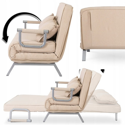 Mebel Elite Bart 2 Luxe 3-in-1 Uitklapbare Grote Slaapstoel Beige - Inklapbare Slaapbank Met 5 Standen Verstelbare Rugleuning - Belastbaar Tot 250 kg - Moderne Slaapfauteuil - Logeerbed