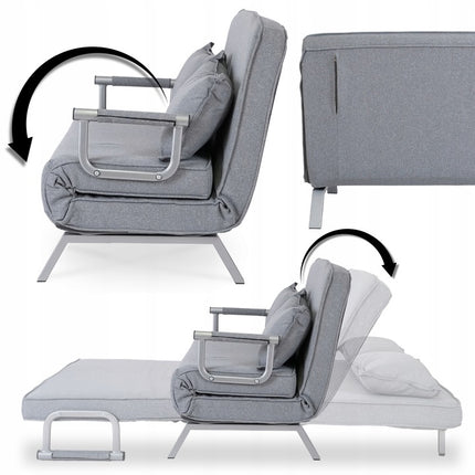 Mebel Elite Bart 2 Luxe 3-in-1 Uitklapbare Grote Slaapstoel Grijs - Inklapbare Slaapbank Met 5 Standen Verstelbare Rugleuning - Belastbaar Tot 250 kg - Moderne Slaapfauteuil - Logeerbed