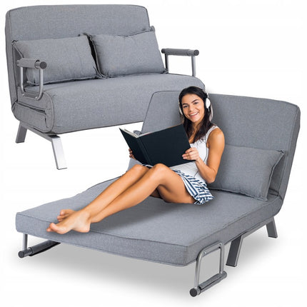 Mebel Elite Bart 2 Luxe 3-in-1 Uitklapbare Grote Slaapstoel Grijs - Inklapbare Slaapbank Met 5 Standen Verstelbare Rugleuning - Belastbaar Tot 250 kg - Moderne Slaapfauteuil - Logeerbed