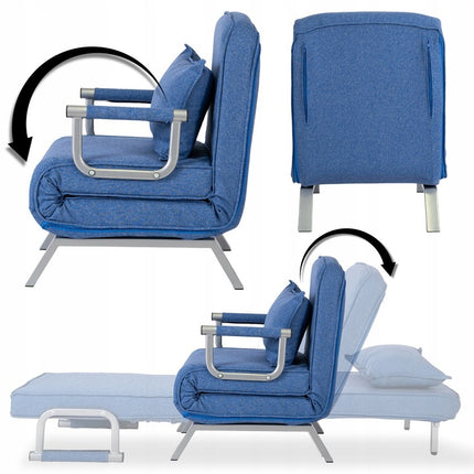 Mebel Elite Bart Luxe 3-in-1 Uitklapbare Slaapstoel Blauw - Inklapbare Slaapbank Met 5 Standen Verstelbare Rugleuning - Belastbaar Tot 125 kg - Moderne Slaapfauteuil - Logeerbed