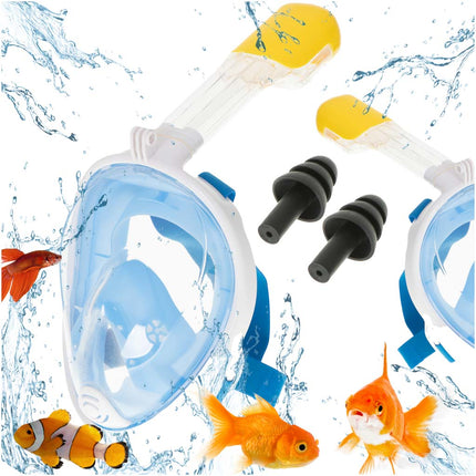 Snorkelmasker Volledig Gezicht S/M – Opvouwbaar – Anti Fog – Dry Top – 180° Panoramisch Zicht – Full Face Snorkelmasker Blauw – Met GoPro Houder