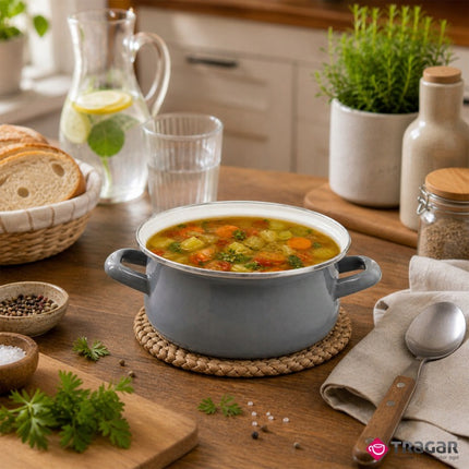 Emaille Kookpan 1,8 Liter – Emaille Pan 18 cm – Glazen Deksel – Grijs
