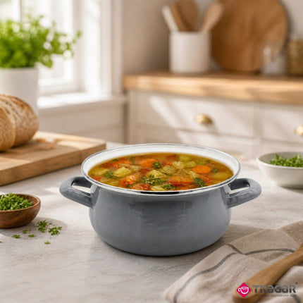 Emaille Kookpan 1,8 Liter – Emaille Pan 18 cm – Glazen Deksel – Grijs