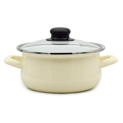 Emaille Kookpan met Glazen Deksel 1,2 Liter – 16 cm – Geëmailleerd Staal – Crème
