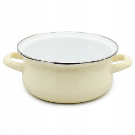 Emaille Kookpan met Glazen Deksel 2,5 Liter – 20 cm – Geëmailleerde Pan – Crème