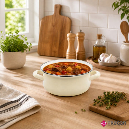 Emaille Kookpan met Glazen Deksel 2,5 Liter – 20 cm – Geëmailleerde Pan – Crème