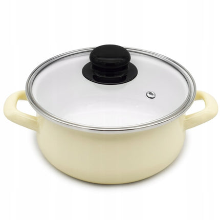 Emaille Kookpan met Glazen Deksel 2,5 Liter – 20 cm – Geëmailleerde Pan – Crème