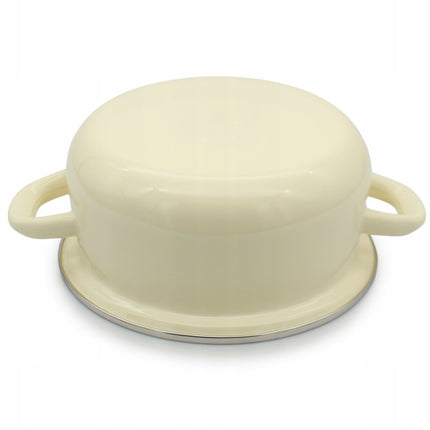 Emaille Kookpan met Glazen Deksel 1,2 Liter – 16 cm – Geëmailleerd Staal – Crème
