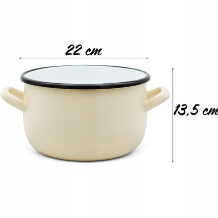 Emaille Kookpan 5 Liter – Emaille Pan 22 cm – Inductie & Alle Warmtebronnen – Crème