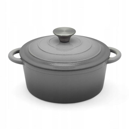 Gietijzeren Braadpan 20 cm – 2 Liter Geëmailleerde Gietijzeren Pan met Deksel – Inductie – Stoofpan – Grijs