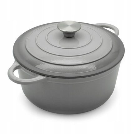 Gietijzeren Braadpan 20 cm – 2 Liter Geëmailleerde Gietijzeren Pan met Deksel – Inductie – Stoofpan – Grijs
