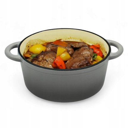 Gietijzeren Braadpan 20 cm – 2 Liter Geëmailleerde Gietijzeren Pan met Deksel – Inductie – Stoofpan – Grijs