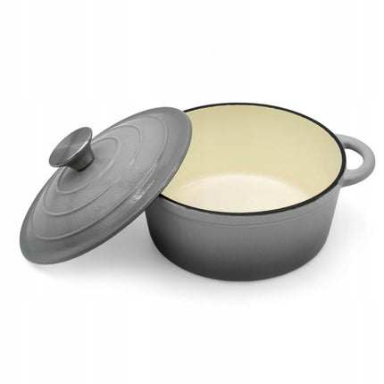 Gietijzeren Braadpan 20 cm – 2 Liter Geëmailleerde Gietijzeren Pan met Deksel – Inductie – Stoofpan – Grijs