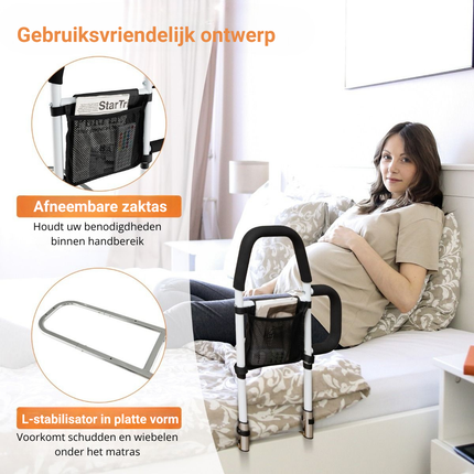 Trendmix Bedhek voor Ouderen – Medisch Bedrek met Dubbele Leuning – Tot 136 kg – Met Opbergvak & Bevestigingsriem – Geschikt voor Alle Bedmaten – Zwart/Wit