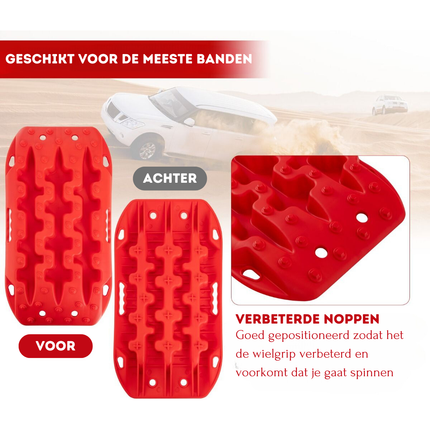 Trendmix Auto Gripplaten 2 Stuks – Antislip Starthulp Tractiemat – Voor Modder, Sneeuw en Zand – 58x31x6 cm – Rood – Voor Auto, Camper, Vrachtwagen