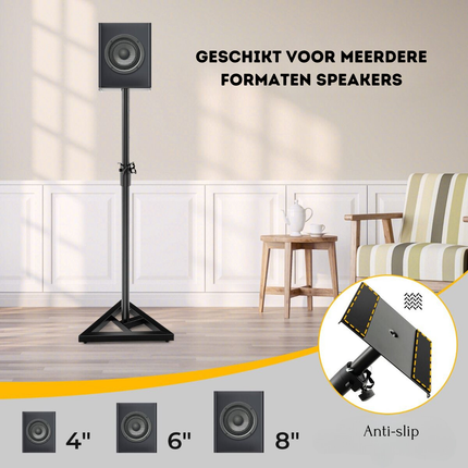 Trendmix Luidspreker statieven In Hoogte Verstelbaar 97-157 cm - Set Van 2 Luidspreker Standaard - Driehoekige Basis - Vierkant Platform - Antislipstickers