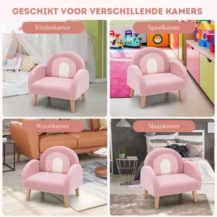 Trendmix Kinderfauteuil Teddy Roze – Regenboogdesign – Fauteuil Kind 3-5 Jaar – Ergonomisch & Zacht – 51 × 42 × 51 cm