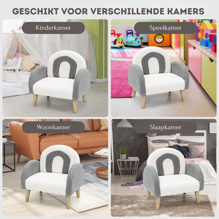Trendmix Kinderfauteuil Teddy Grijs – Regenboogdesign – Fauteuil Kind 3-5 Jaar – Lounge Stoel met Ergonomisch Ontwerp – 51 × 42 × 51 cm
