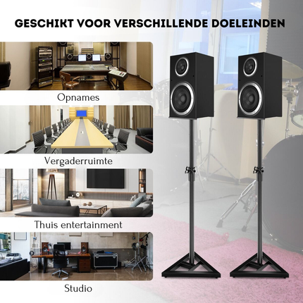 Trendmix Luidspreker statieven In Hoogte Verstelbaar 97-157 cm - Set Van 2 Luidspreker Standaard - Driehoekige Basis - Vierkant Platform - Antislipstickers