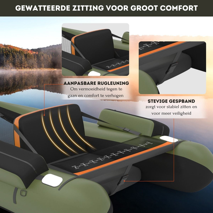 Trendmix Opblaasbare Belly Boat 136 x 105 cm – Lichtgewicht Visboot – Inclusief Peddel & Flippers – 160 kg Draagvermogen – Groen