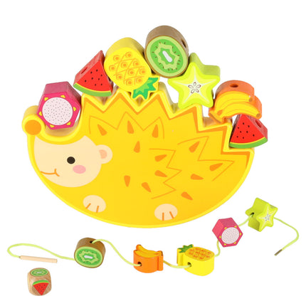 Montessori Behendigheidsspel – Houten Evenwichtsspel Egel met Fruit en Rijgdraad – Educatief Speelgoed vanaf 3 Jaar