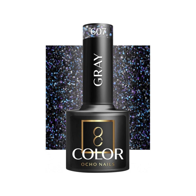 Ocho Nails grijze hybride nagellak 607 Gellak 5 g - Donker charcoal grijs met subtiele glans - Professionele gel polish tot 3 weken