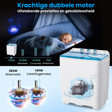 Costway XL Camping wasmachine met Dubbele Trommel 6,5 kg Was & 2 kg Centrifugecapaciteit Blauw - Compacte Wasmachine – Studenten Wasmachine