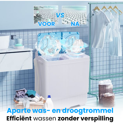 Costway XL Camping wasmachine met Dubbele Trommel 6,5 kg Was & 2 kg Centrifugecapaciteit Blauw - Compacte Wasmachine – Studenten Wasmachine