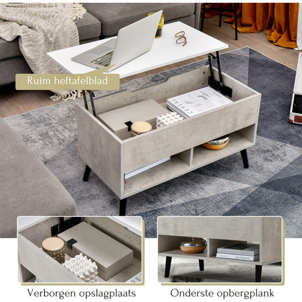 Trendmix Multifunctionele Salontafel Uitklapbaar Grijs - Lift-Top Koffietafel - Verstelbare Woonkamer Tafel 80 x 40 x 44,5 cm