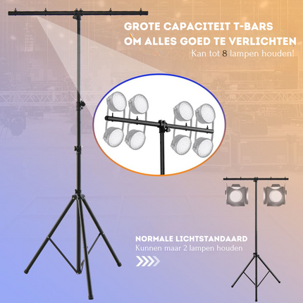 Trendmix LED Lichtstatief Voor 32 Lampen - Verstelbare Hoogte 180-350 cm - Draagbaar T Bar - Podium Verlichting  - Zwart
