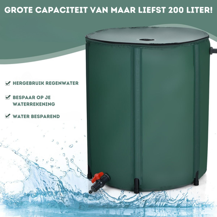 Trendmix Regenton Opvouwbaar 200 Liter – Met Kraan en Filter – Weerbestendig PVC – Regenwater Opslag – Groen