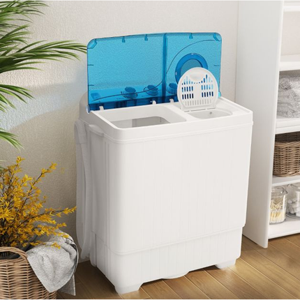 Costway XL Camping wasmachine met Dubbele Trommel 6,5 kg Was & 2 kg Centrifugecapaciteit Blauw - Compacte Wasmachine – Studenten Wasmachine