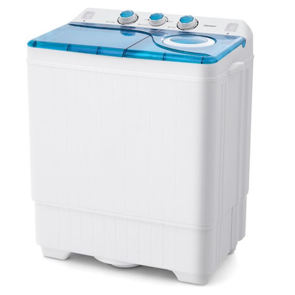 Costway XL Camping wasmachine met Dubbele Trommel 6,5 kg Was & 2 kg Centrifugecapaciteit Blauw - Compacte Wasmachine – Studenten Wasmachine