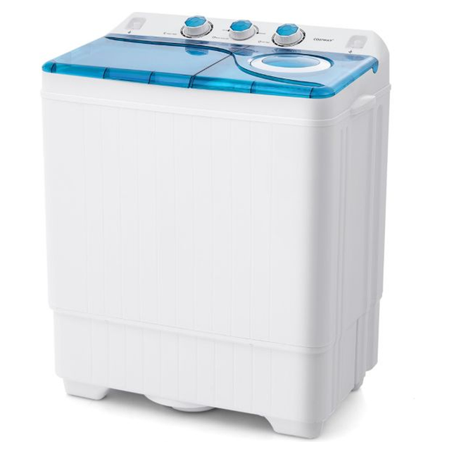 Costway XL Camping wasmachine met Dubbele Trommel 6,5 kg Was & 2 kg Centrifugecapaciteit Blauw - Compacte Wasmachine – Studenten Wasmachine