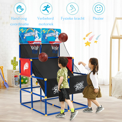 Trendmix Basketbal Arcade Spel voor Kinderen Dual Shot - Basketbalstandaard met 2 Manden - Inclusief 4 Basketballen En Pomp - 90 x 90 x 140 cm