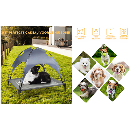 Trendmix Verhoogd Hondenbed Met Luifel – 105x87x89 cm – Grijs – Hondenligbed Voor Buiten – Weerbestendig – Tot 20 kg