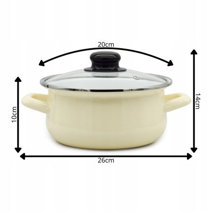 Emaille Kookpan met Glazen Deksel 2,5 Liter – 20 cm – Geëmailleerde Pan – Crème