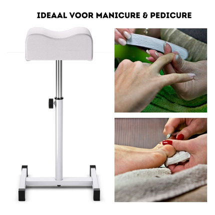 Trendmix Pedicure & Manicure Voetensteun – Verstelbare Hoogte 45–65 cm – Ergonomisch – Staal & Wit Leer