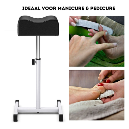 Trendmix Pedicure & Manicure Voetensteun – Verstelbare Hoogte 45-65 cm – Ergonomisch – Staal & Zwart Leer