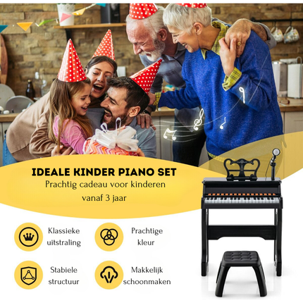 Trendmix 37 Toetsen Elektronisch Kinderpiano - Kinderpiano met kruk, Microfoon en Bladmuziekstandaard  - Piano voor kinderen vanaf 3 jaar- 41 x 22,5 x 49 cm Zwart