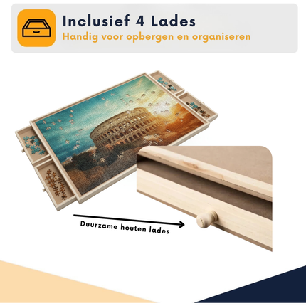 MIRO® Houten Puzzelbord 1500 Stukjes – Puzzeltafel met 4 Lades – Puzzel Organizer & Sorteerbord – Duurzaam Hout – 89x69 cm – Voor Volwassenen