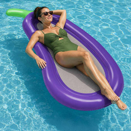 Opblaasbaar Luchtbed Aubergine XXL 240 cm – Drijvend Zwembad Luchtbed met Mesh Ligvlak – Waterhangmat voor Zwembad & Strand