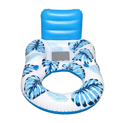 Opblaasbaar Luchtbed met Zonnescherm – Waterstoel 2-in-1 – Opblaasbare Zwemstoel met Rugleuning – Bekerhouder – Blauw – Tot 100 kg