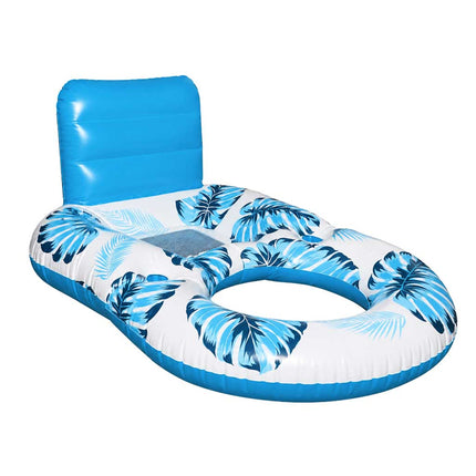 Opblaasbaar Luchtbed met Zonnescherm – Waterstoel 2-in-1 – Opblaasbare Zwemstoel met Rugleuning – Bekerhouder – Blauw – Tot 100 kg